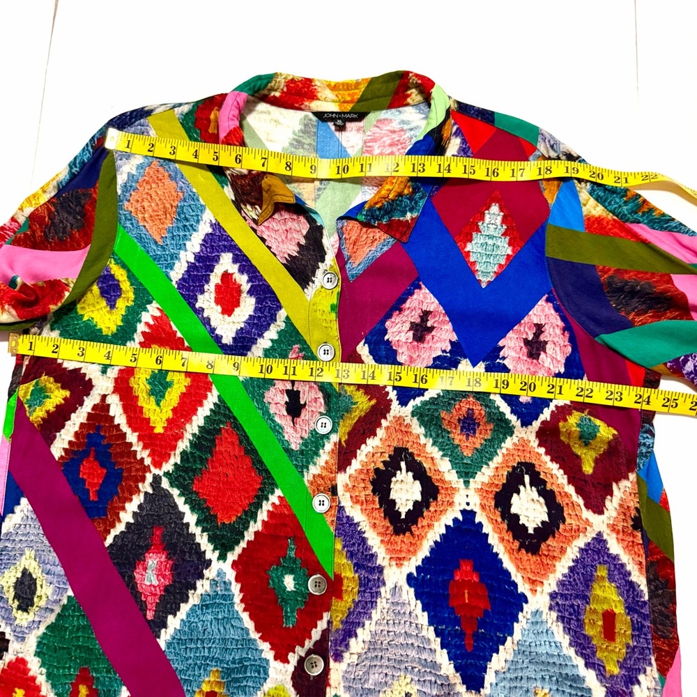 John Mark Bold Mod Market Multicolor Tunic Blouse Size XL Artsy Festive Boho - Picture 15 of 16